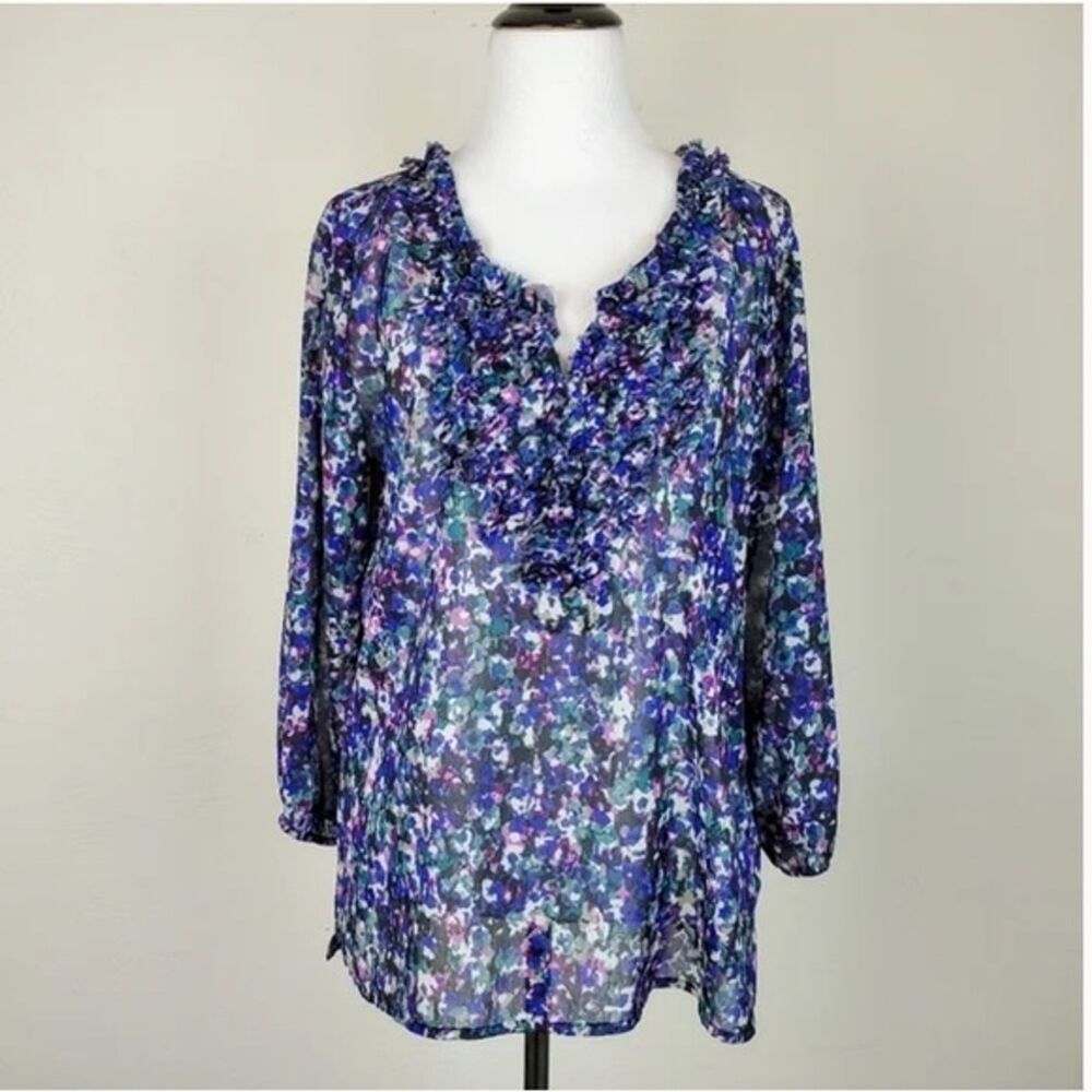 DKNY JEANS Blouse Top Women’s Large Colorful Flowy Loose Fit Shirt Lightweight